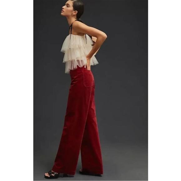 Elegant Red Velvet Women's Pants - Picture 3 of 14